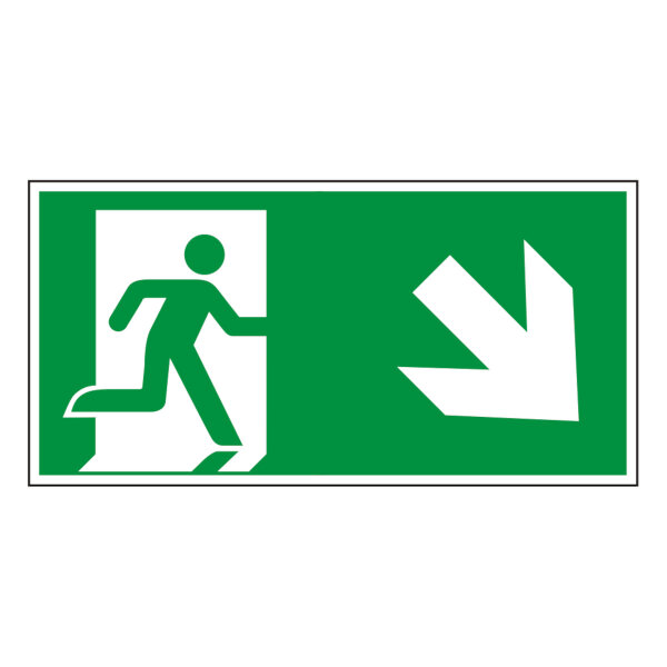 Rettungswegschild rechts abwärts, 297 x 148 mm, F